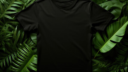Black T-shirt Mockup Clothing Apparel Template on Natural Background