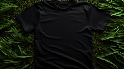 Black T-shirt Mockup Clothing Apparel Template on Natural Background