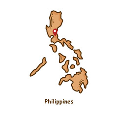 Hand Drawn Map of Philippines with Brown Color. Modern Simple Line Cartoon Design. Good Used for Infographics and Presentations - EPS 10 Vector