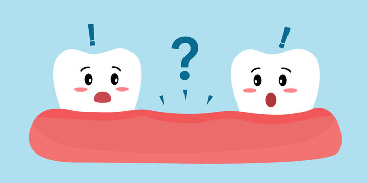 Missing tooth dental cartoon character in flat design.