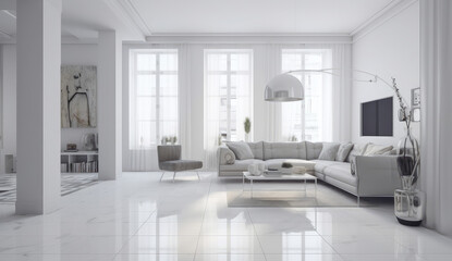 Naklejka na ściany i meble a view into a whitefurnished modern living room