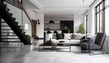 Fototapeta na wymiar a view into a whitefurnished modern living room
