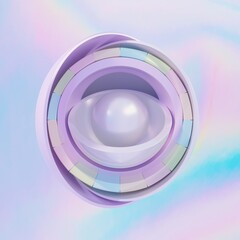 3D Illustration; CGI modeling; pastel holographic sphere layered with a pearl and iridescent background