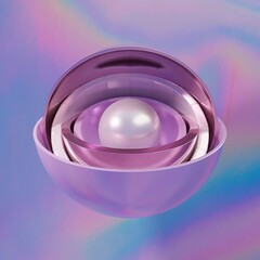 3D Illustration; CGI modeling; holographic sphere layered with a pearl and iridescent background