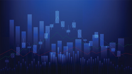 finance statistics background. candlesticks chart on dark screen. stock market and business investment concept