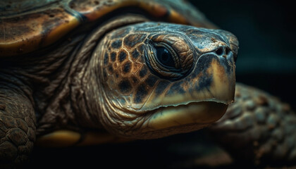 Close up portrait of a slow sea turtle in the wild generated by AI