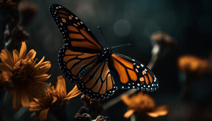 Vibrant beauty in nature a monarch butterfly pollinating a yellow flower generated by AI