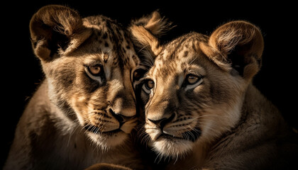 Fototapeta na wymiar Majestic big cats, cheetah and tiger, staring in nature beauty generated by AI