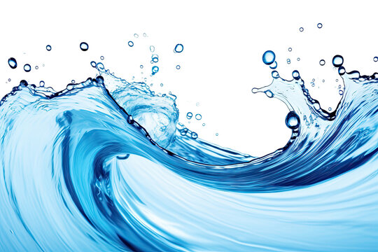 Blue water swirl splash with little bubbles isolated on clear png background, liquid flowing in form of wave,  with Generative Ai.