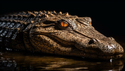 Obraz premium Endangered crocodile in the wild, danger lurking in the swamp generated by AI