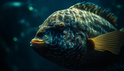 Obraz premium Multi colored fish swimming in tropical reef, beauty in nature generated by AI