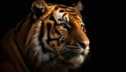 Majestic Bengal tiger staring with aggression, fur and striped pattern generated by AI