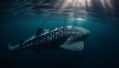 Naklejka premium Majestic whale shark swimming in blue tropical saltwater reef generated by AI