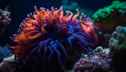 Naklejka na ściany i meble Colorful aquatic life thrives in the tropical undersea reef environment generated by AI