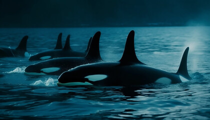 Fototapeta premium Majestic dolphin swims in tranquil underwater landscape with tropical reef generated by AI