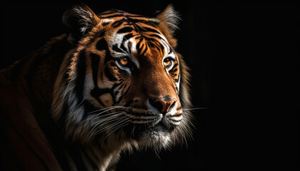 Bengal tiger, close up portrait, looking fierce with powerful strength generated by AI