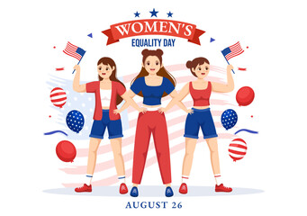 Womens Equality Day in United States Vector Illustration on August 26 with Women Right History Month in Flat Cartoon Hand Drawn background Templates