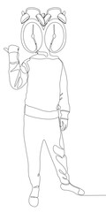 One continuous line of Man with pointing finger and alarm clock as head, symbol of time as disguise. Thin Line Illustration vector concept. Contour Drawing Creative ideas.