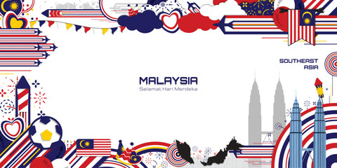 Happy Independence Day of Malaysia, illustration background design, country theme - obrazy, fototapety, plakaty