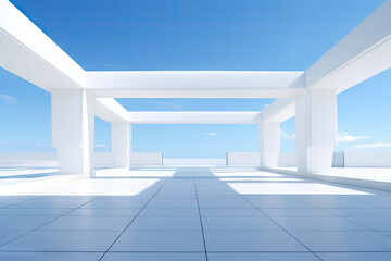 Obraz premium White minimal architecture building background empty wide space for mock up, concrete floor car park, cement garage design scene with copy space, with Generative Ai.