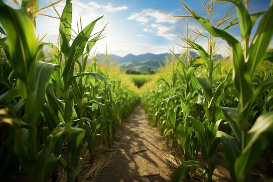 A corn field rendered with a high degree of detail and accuracy - Generative AI