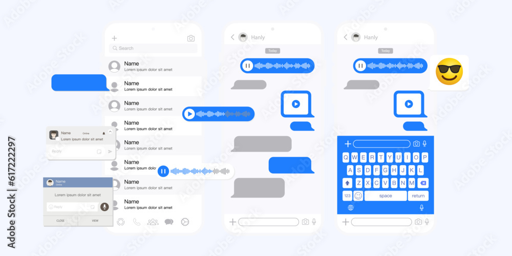 Poster message bubble chats for smartphones, with vector chat boxes designed for mobile messaging applicati