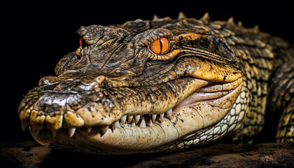 Fototapeta premium Furious alligator open mouth shows teeth in portrait generated by AI