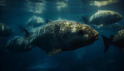 Majestic giant turtle swimming in deep, tropical saltwater reef generated by AI