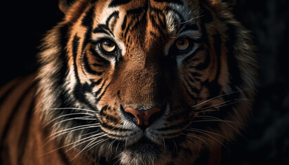 Obraz premium Close up portrait of majestic Bengal tiger staring at camera generated by AI