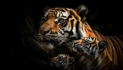Fototapeta na wymiar Bengal tiger staring with aggression, beauty in nature wildlife reserve generated by AI