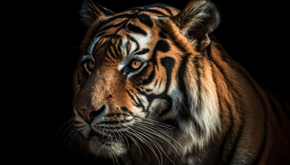 Fototapeta na wymiar Majestic Bengal tiger staring with aggression in tropical rainforest generated by AI