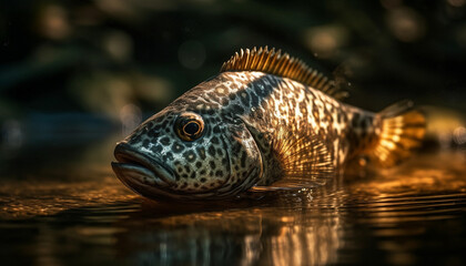 Fototapeta premium One animal swimming in freshwater pond with multi colored tail generated by AI