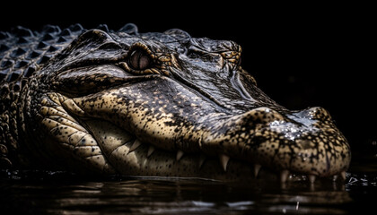 Obraz premium Large crocodile head with dangerous teeth in close up view generated by AI