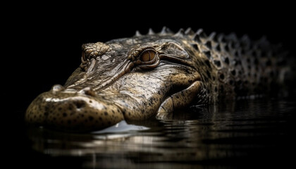 Crocodile head close up, teeth exposed, dangerous predator in nature generated by AI