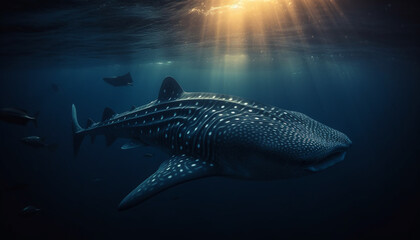 Fototapeta premium Majestic turtle swimming in the deep blue sea among reefs generated by AI