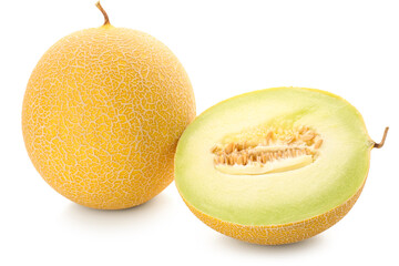 Sweet melon with half on white background