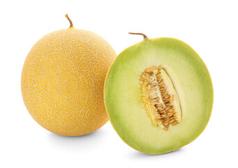 Sweet melon with half on white background