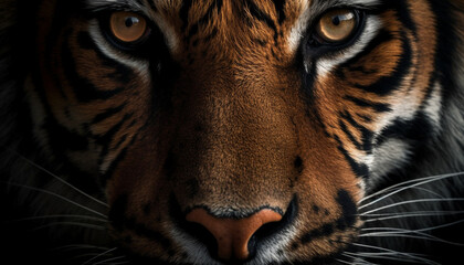 Majestic Bengal tiger staring with aggression, beauty in nature pattern generated by AI