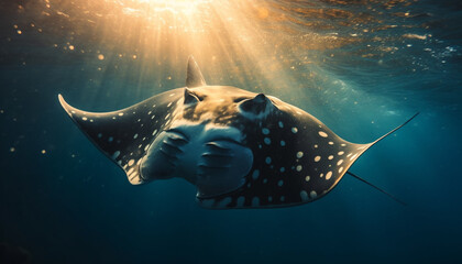 Swimming with majestic sea life endangered species, giant whale shark generated by AI