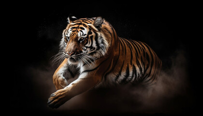 Fototapeta na wymiar Majestic Bengal tiger staring with aggression, beauty in nature generated by AI
