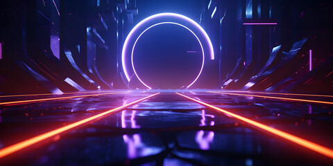 neon circle and abstract structure surroundings generative ai