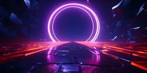 neon circle and abstract structure surroundings generative ai