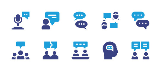 Conversation icon set. Duotone color. Vector illustration. Containing talk show, chat, chat conversation, talk, chat box, chat group, discussion, talking.