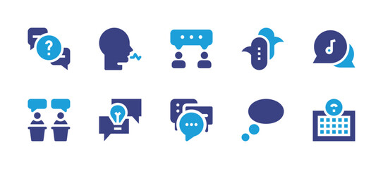 Conversation icon set. Duotone color. Vector illustration. Containing question, talking, conversation, speech bubble, discussion, talk, smart talk.