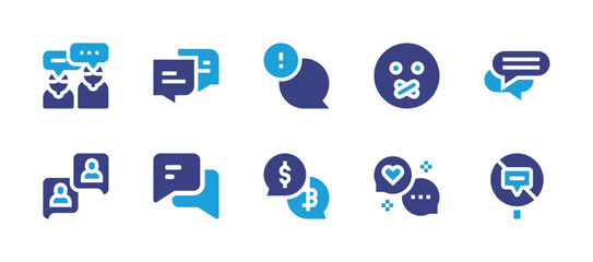 Conversation icon set. Duotone color. Vector illustration. Containing conversation, chat, no talk, chat bubble, talk, dialogue, no talking.