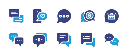 Conversation icon set. Duotone color. Vector illustration. Containing speech bubble, love message, chat bubble, money talk, work, chat.