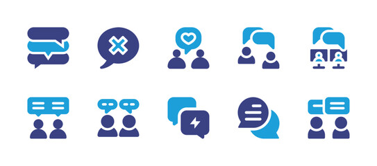Conversation icon set. Duotone color. Vector illustration. Containing speech bubble, love, conversation, consultant, chat, response.