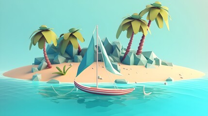 Fototapeta na wymiar Serenity Shores: A Dreamy 3D Vector Illustration Inviting You to Explore the World of Travel