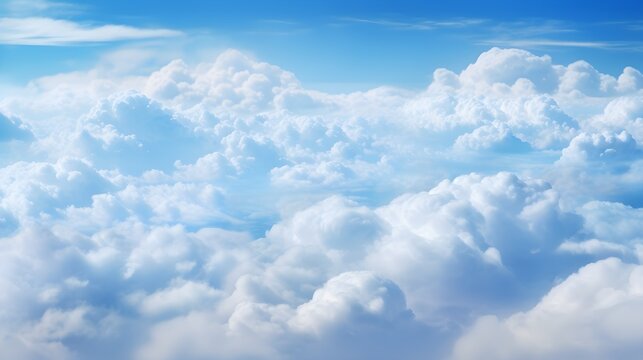 White clouds on blue sky background, cloudy sky view from airplane © GnrlyXYZ