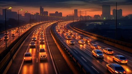 Fototapeta na wymiar Night Traffic Cars Highway
